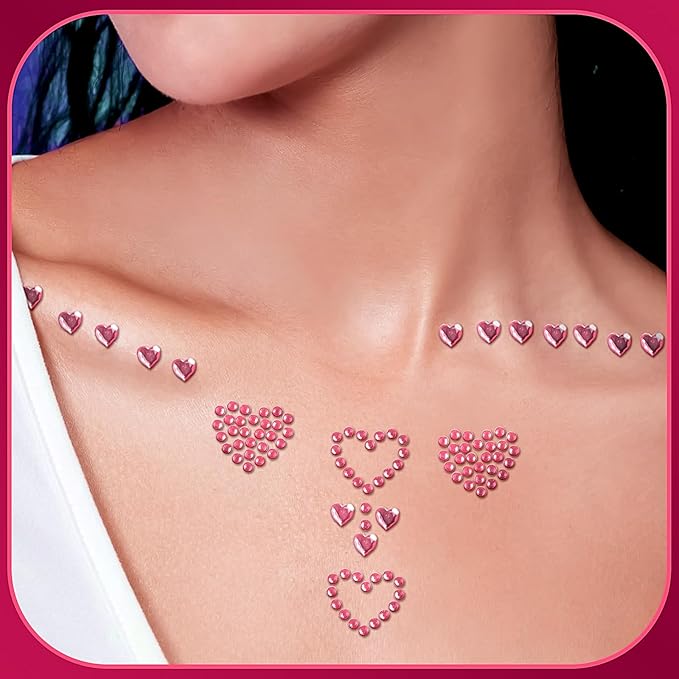 3 Sheets Rhinestone Sticker Self Adhesive Face Gems Jewels for Face Eyes Makeup Hair Body Stick on Rhinestones Stickers for Valentine Festival Decal Decor(Pink)