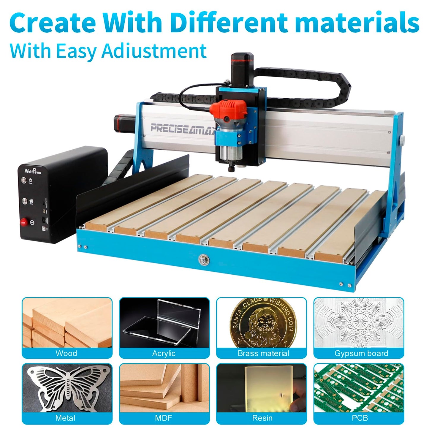 WolfPawn CNC Router Machine — Desktop CNC 3 Axis Engraving,CNC Milling Machine for Metal Wood Acrylic,GRBL Control with 500W Spindle,Machine Woodworking Industrial Application(6050 PreciseaMAX)