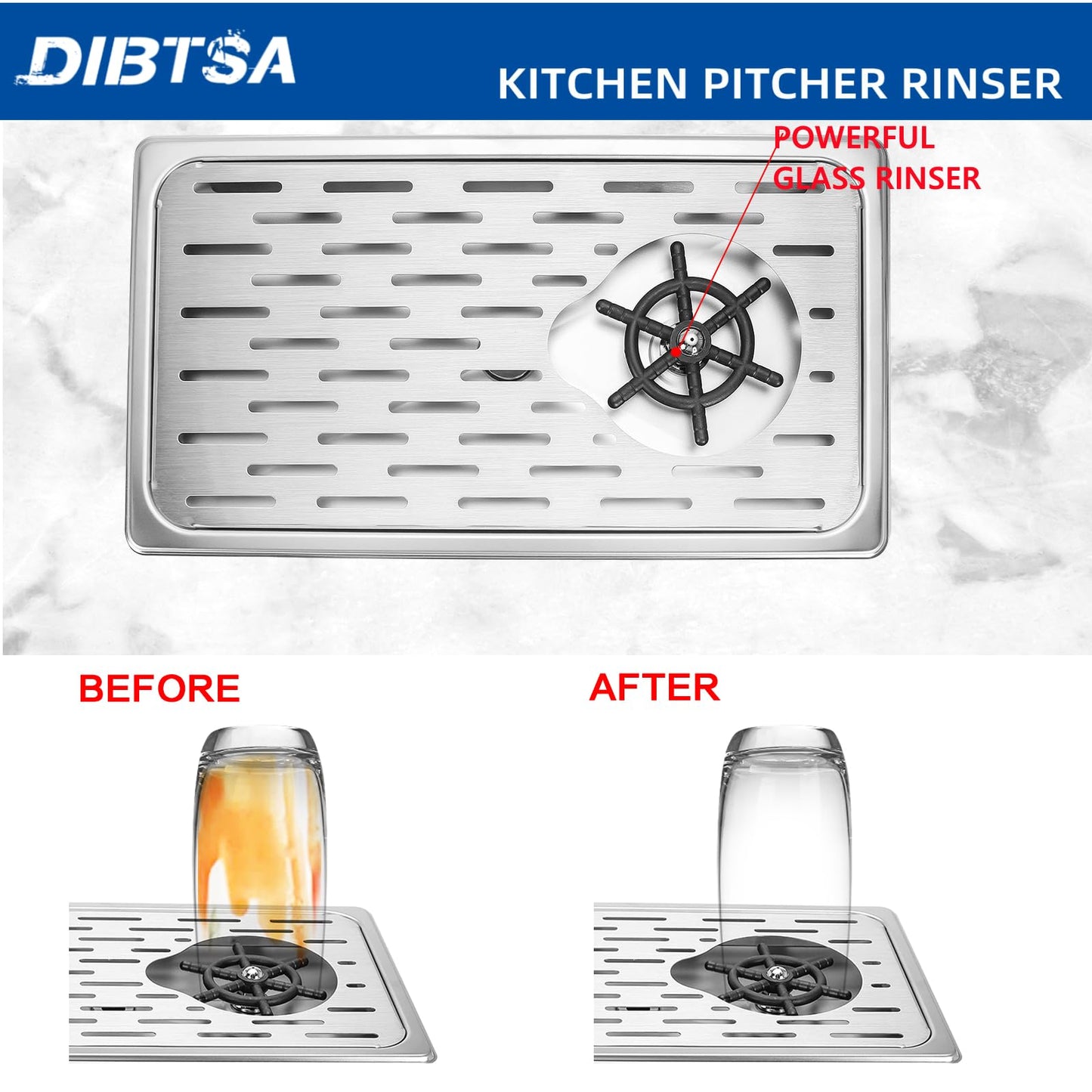 DIBTSA Pitcher Rinser, Espresso Rinser with Spray, Drain and Drip Tray, Stainless Steel Bar Glass Rinser for Sink, Cup Washer for Home Kitchen Hotel Cafe Restaurant (16.7x9.1x1.2 Inch)