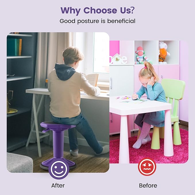 Giantex Wobble Stools for Classroom Seating, 24" Wiggle Stool with Adjustable Height, Sitting Balance Chair for School Active Learning, Office Stand Up, Flexible Seating Wobble Chair (Purple)
