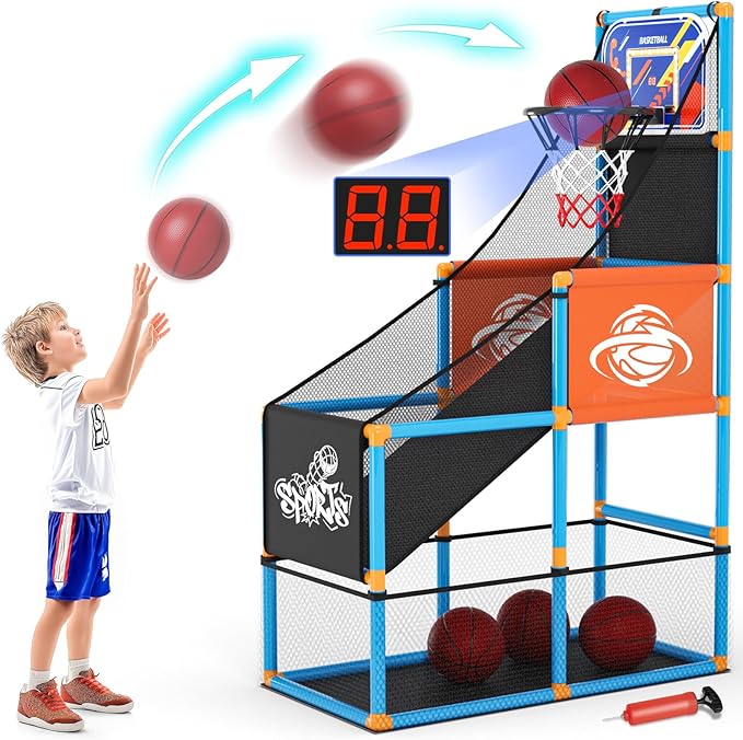 Handwell Arcade Basketball Game Set with Electronic Scoreboard&LED Light: Carnival Games Boy Toys Basketball Hoop Indoor O...