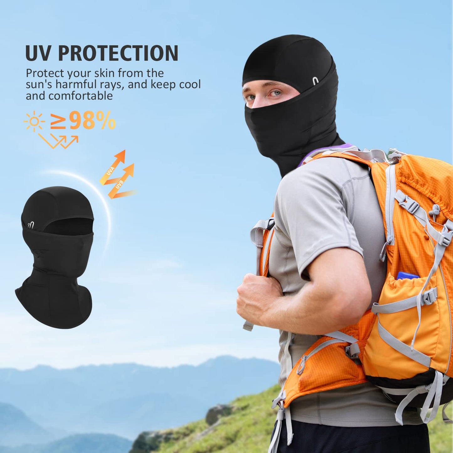 Summer Balaclava Men Women Cooling Ice Silk Face Mask Sun UV Protection Balaclava Hood for Cycling Motorcycling Black (Black+Black)