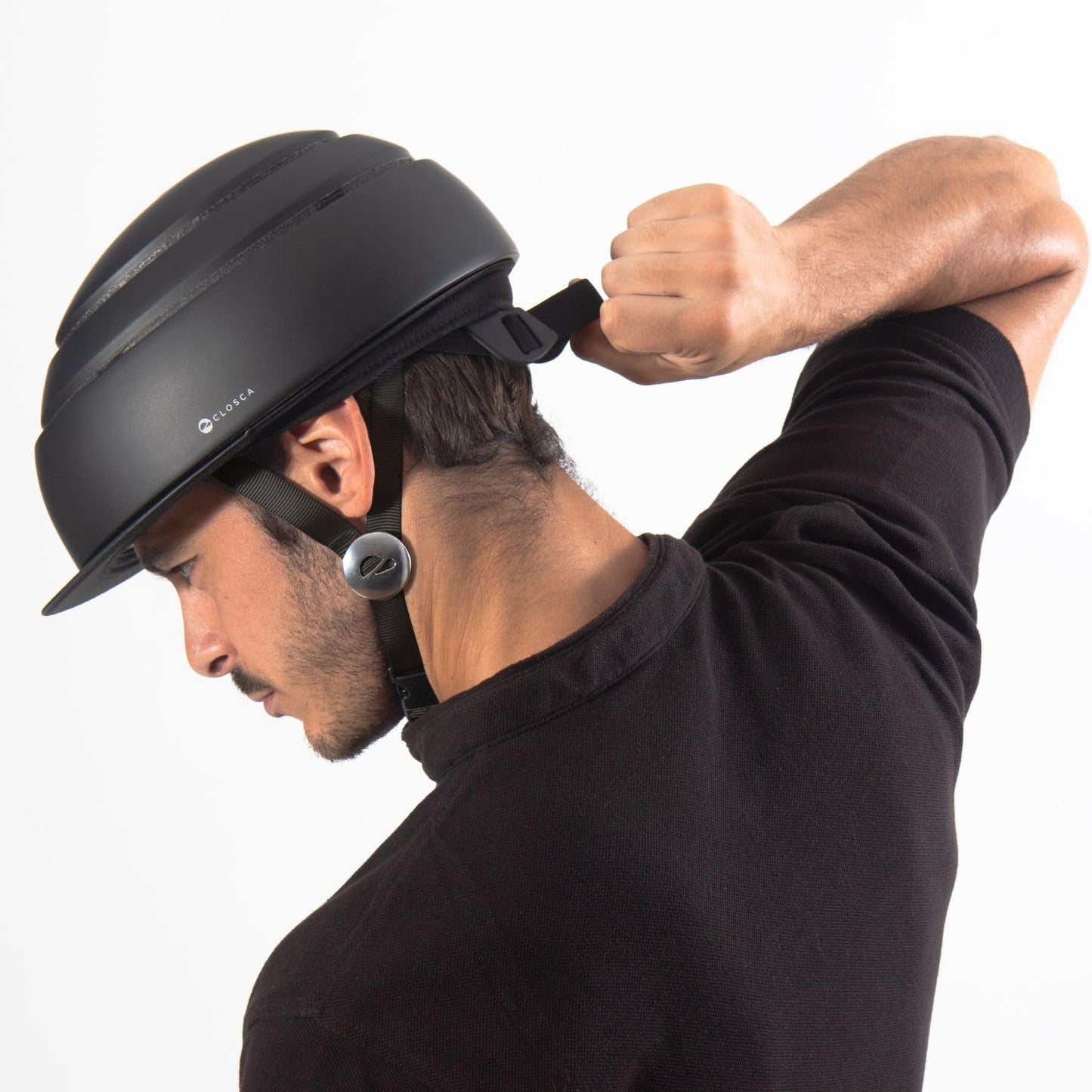 CLOSCA. Folding Helmet with Visor. Adult Bicycle Helmet. Bike and Electric Scooter Certified. Commuter and Collapsible. Colors for Women and Men. (Black/Black Visor, L)