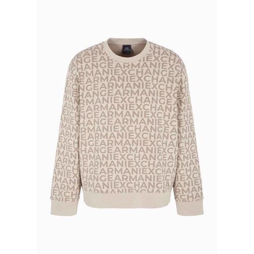 Armani Exchange Men's All Over Logo Stretch Bonded Cotton Crewneck Sweatshirt String Lettering Big, M