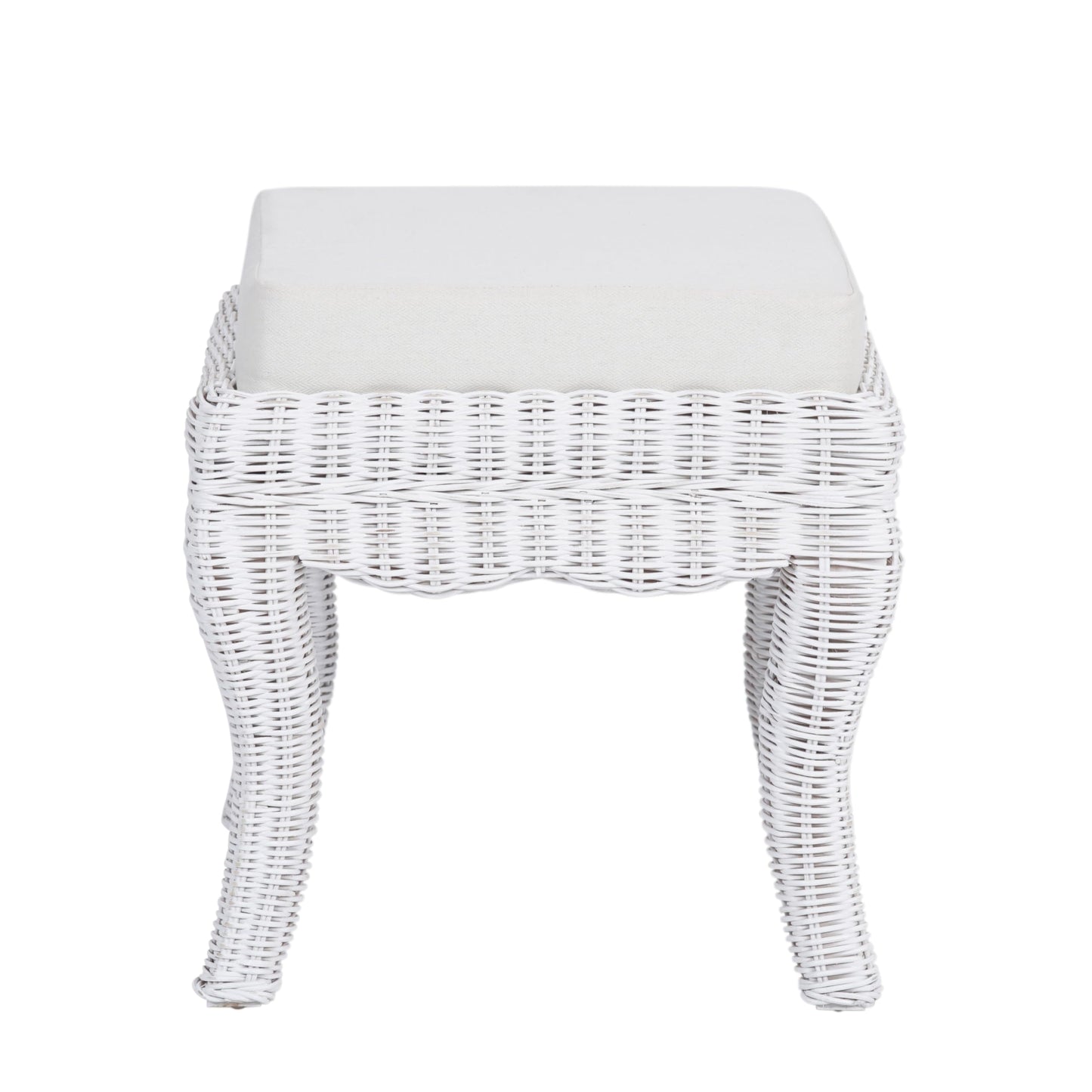 JONATHAN Y VSL1000D Rowan 19.7" Bohemian Designer Woven Rattan/Wood Ottoman Vanity Stool, White Cushion Seat with White Distressed Binded Base, for Living Room, Bedroom, Entryway, Foyer