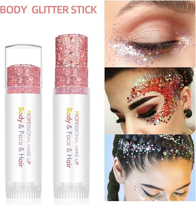 Rainbow Body Glitter Stick, Holographic Sequins Face Glitter Neon Outfit Singer Concert Music Rave Festival Party Accessories Hair Glitter Gel.