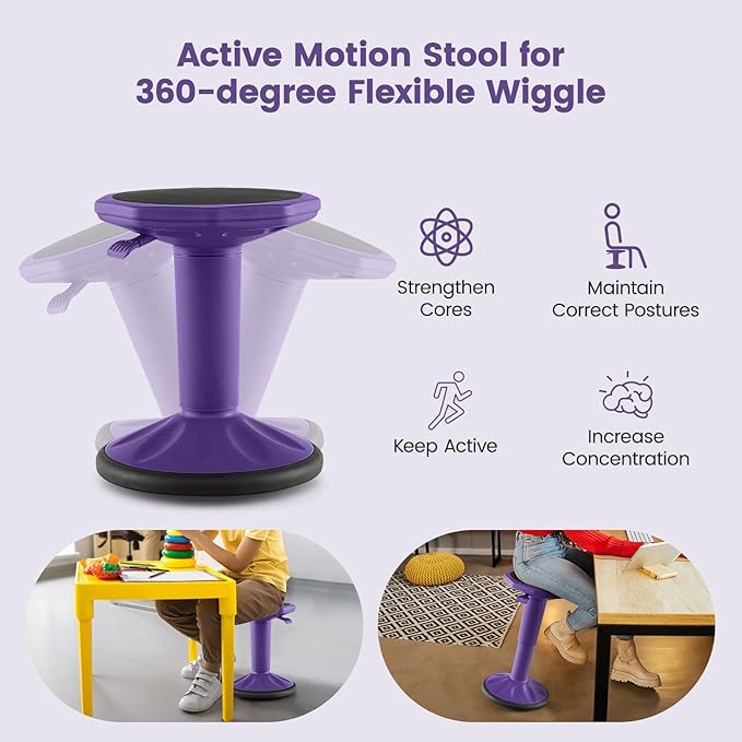 Giantex Wobble Stools for Classroom Seating, 24" Wiggle Stool with Adjustable Height, Sitting Balance Chair for School Active Learning, Office Stand Up, Flexible Seating Wobble Chair (Purple)