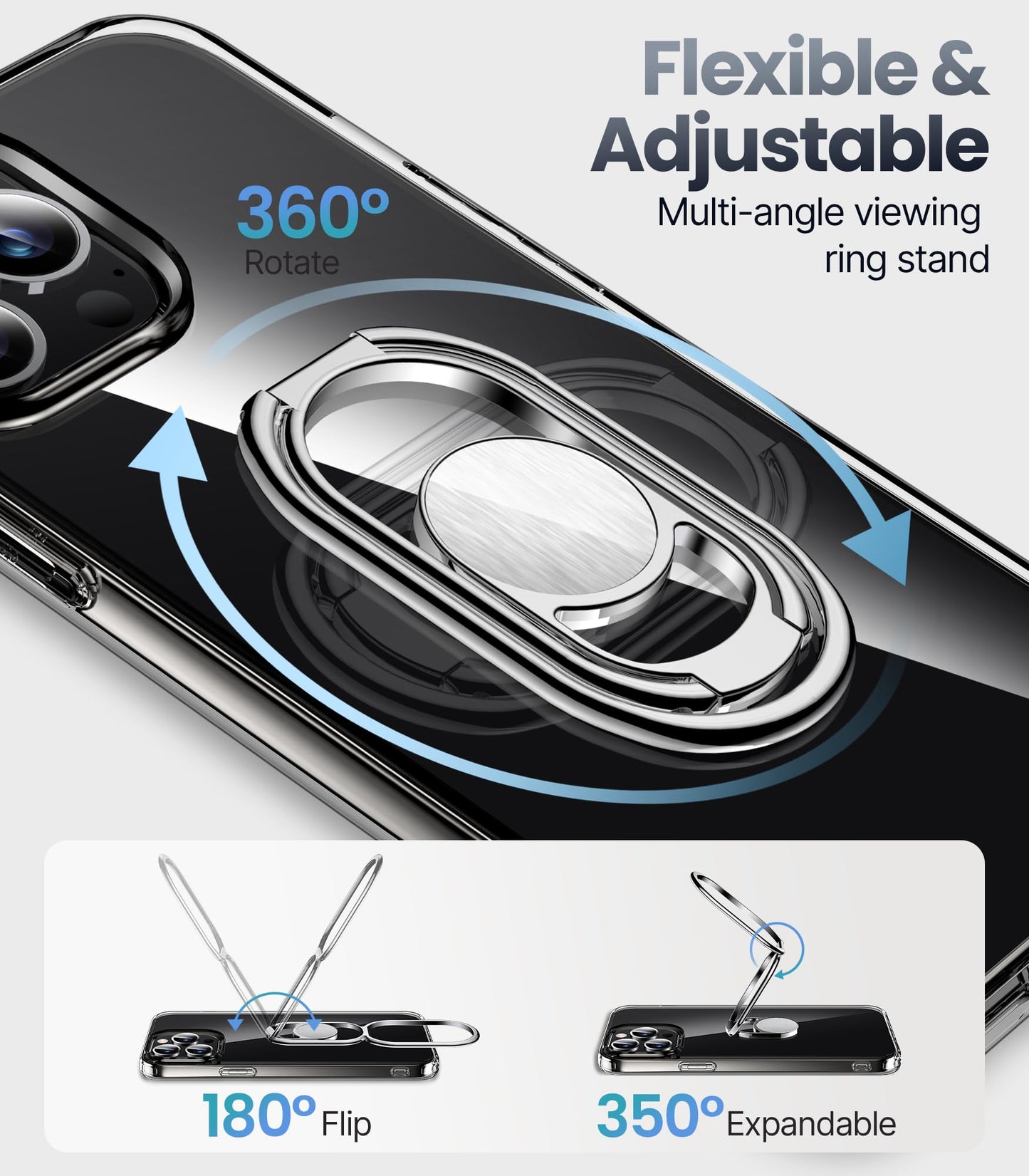 Shields Up For Iphone 15 Pro Case With Stand, Phone Case Clear With Double Ring Holder [Adjustable & Foldable] Shockproof Protec