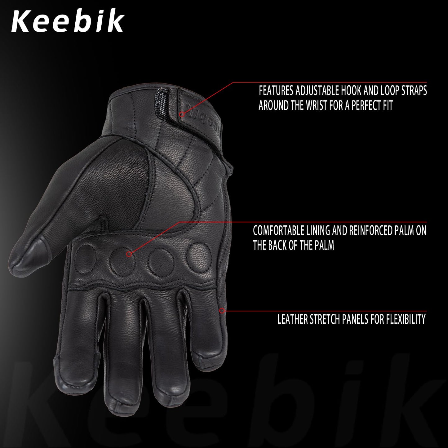 Keebik Goatskin Leather Motorcycle Motorbike Powersports Racing Gloves Reflective Skull Touchscreen for Men and Women Model