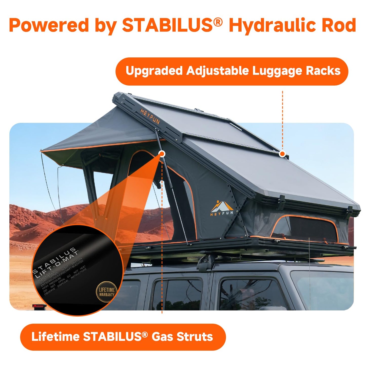 Innovator Pro Elevated Rooftop Tent Hard Shell with Skyview Window, Regular&TPU Rain Flies, USB Outlet, Luggage Racks&Full Circle LED Strip, Aluminum Pop Up Roof Top Tent for Truck Jeep SUV