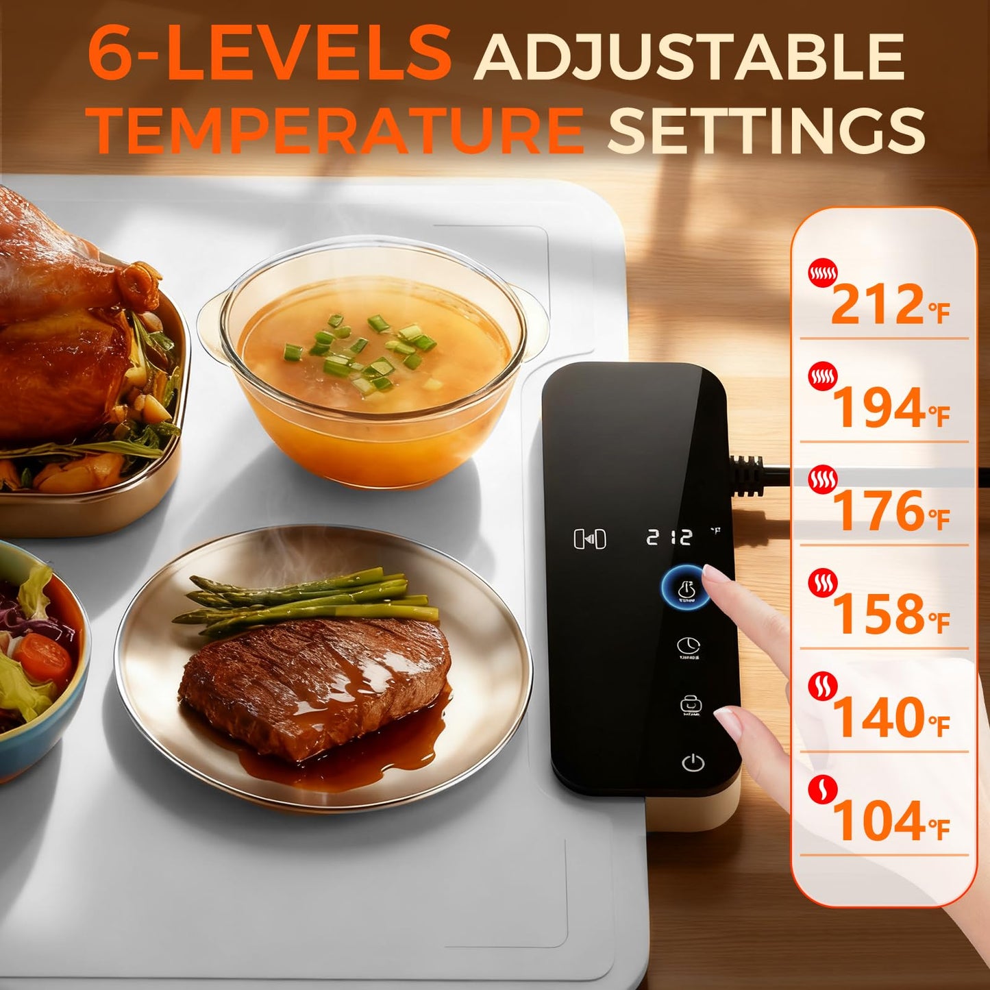 Warming Mat for Food -IPX9 Waterproof Electric Food Warming Tray for Buffet(24"x16"), Portable Countertop Food Warmers for Parties, Dishasher-Friendly, 6-Level Temp 6-Hour Timer, Gray