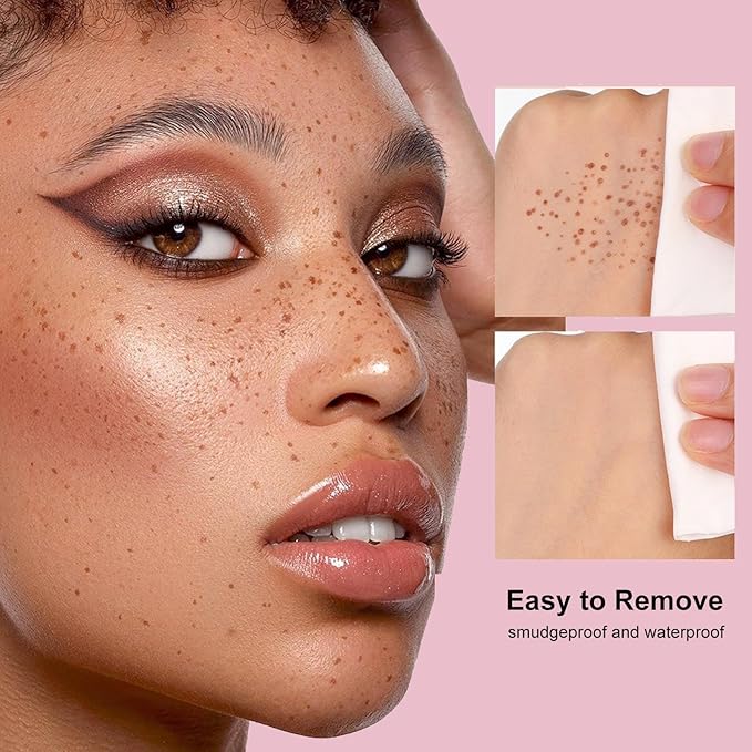 Freckle Stamp with 5 Point Precision Stamp Head, Natural Looking Faux Freckle Stamp Waterproof Fake Freckle Stamp Pen, High Pigment Long-Lasting Lifelike Sunkissed Pencil Tool Makeup (03# Deep)