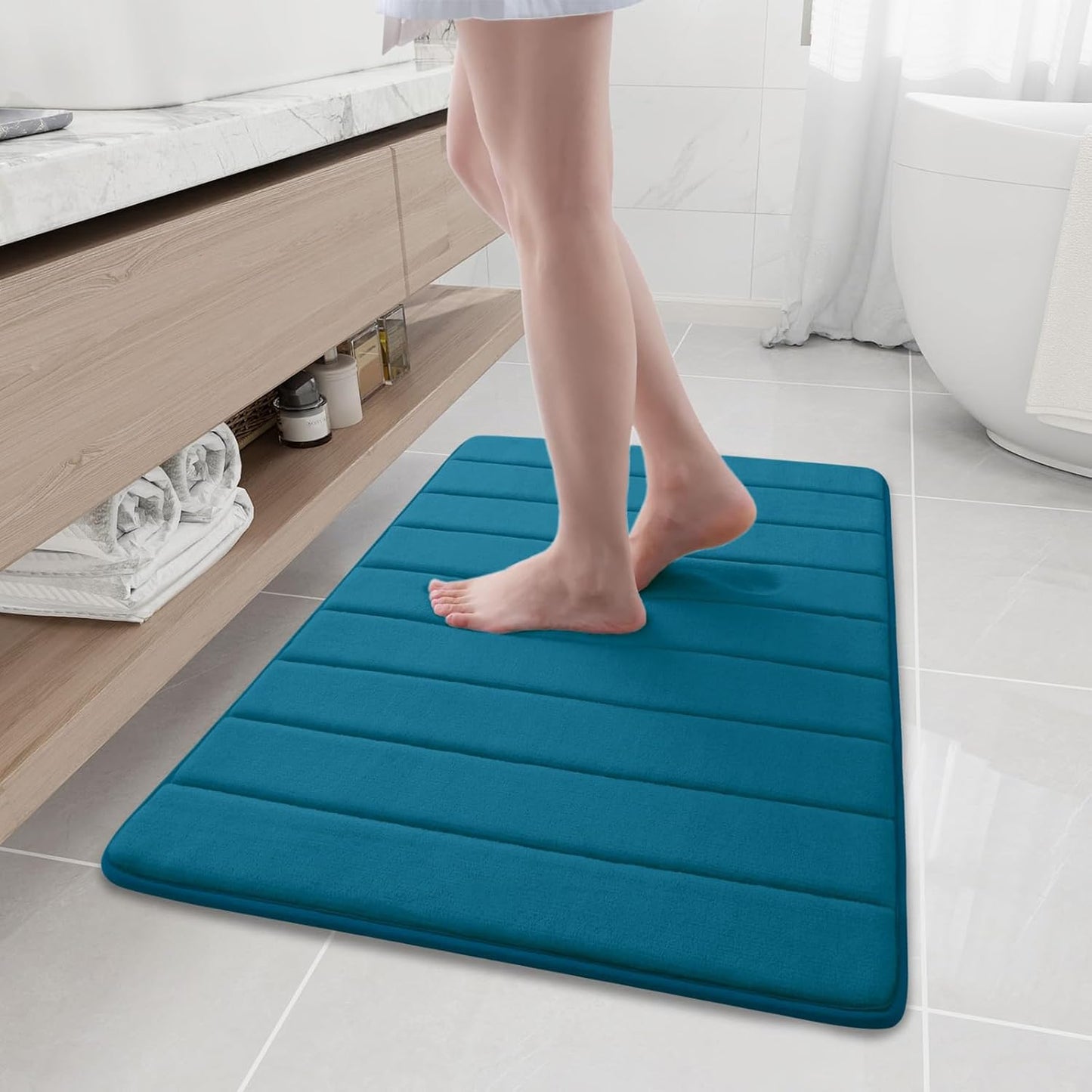 Buganda Memory Foam Bath Mat, 35.4" x 24", Ultra Soft and Non-Slip Bathroom Rugs, Water Absorbent and Machine Washable Bath Rug Runner for Bathroom, Shower, and Tub, Peacock Blue
