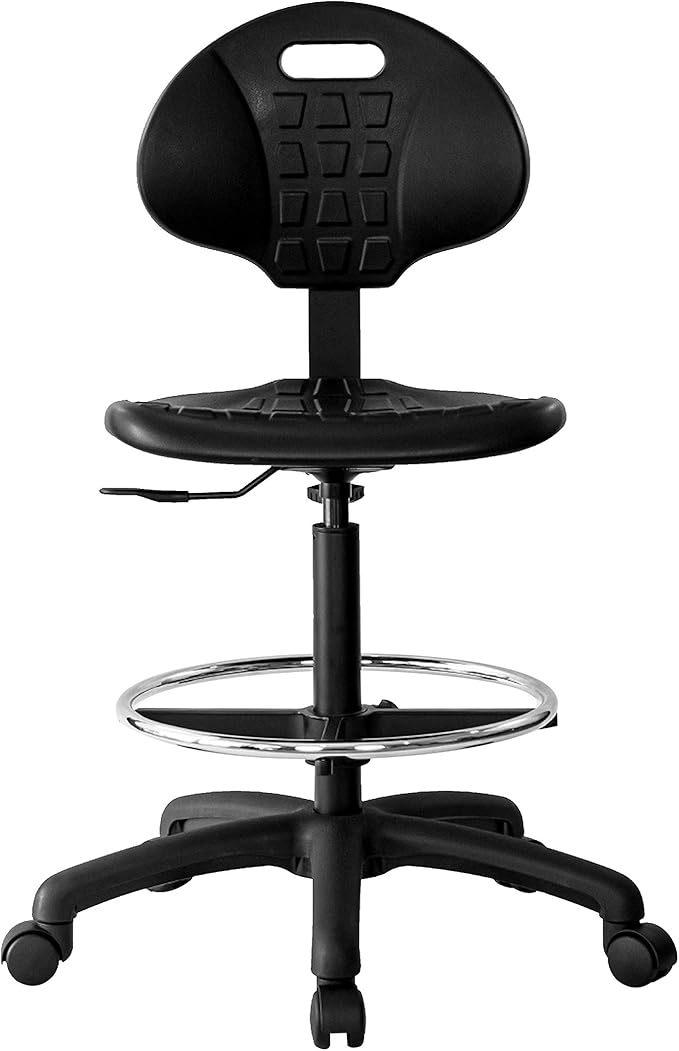 CHAIR MASTER -Heavy Duty Ergonomic Drafting Stool Black-EASY TO CLEAN-Largest (20") Adj. Footring and Base (26") in the market. Seat Ht Range (23"-33"). for Home, Auto, Lab, Cleanroom-Standard Casters