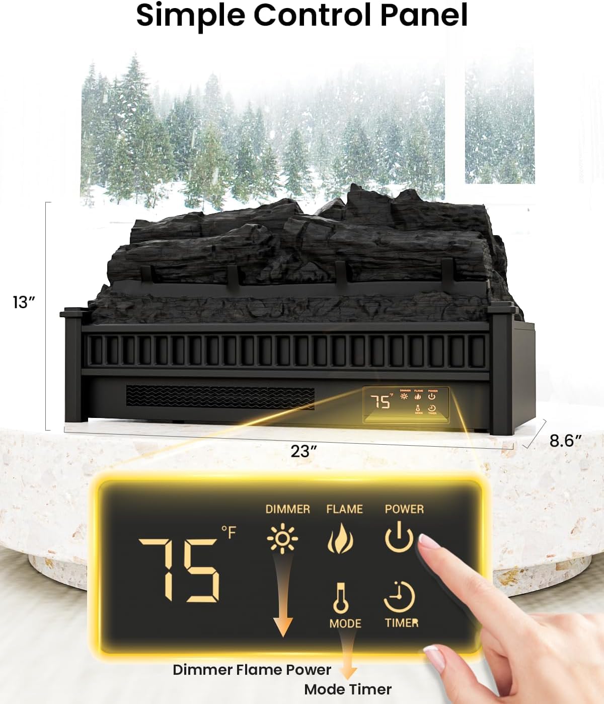 AIRMATE 1500W Electric Fireplace Heater, 22In Electric Fireplace Insert Logs, Fire Places Fireplace 12H Timer, Adjustable Flame Colors & Light Remote Overheat Protection