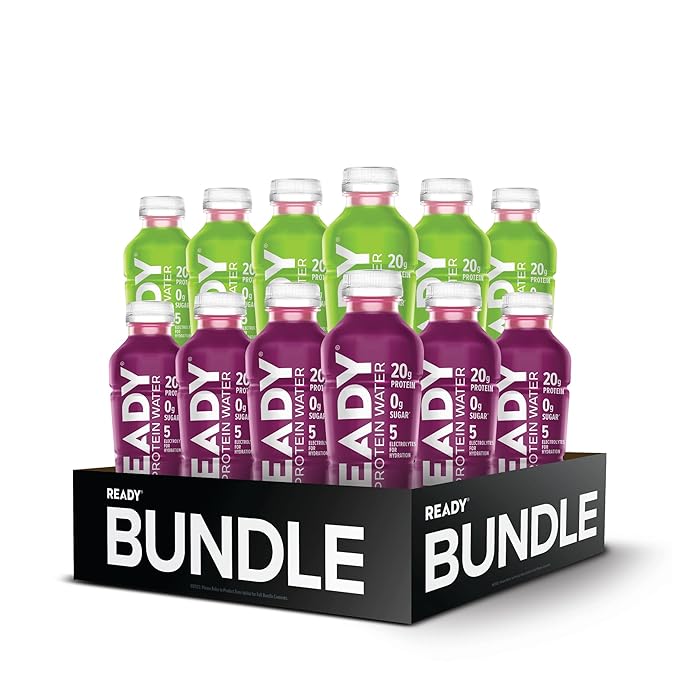 Ready® Clear Protein Water Variety Pack – Black Cherry & Cotton Candy Grape | 12 Bottles | 20g Protein | Sugar-Free Hydration
