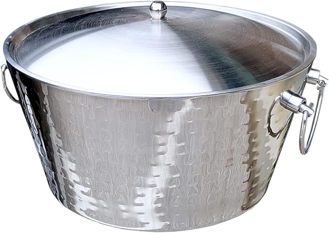 Insulated Stainless Steel Large Ice Bucket with Lid for Parties, Anchored Metal Ice & Beverage , Champagne Bucket for Exte...