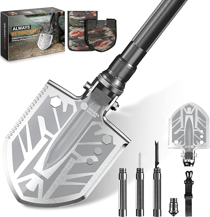 Sahara Sailor Unbreakable Tactical Shovel-180 Degree Folding Shovel-Camping Shovels - 23 in 1 Survival Gear and Equipment ...