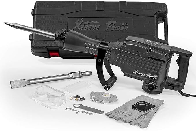 XtremepowerUS Pro-Series 2200W Demolition Electric Jack Hammer Concrete Breaker Power w/Flat Chisel and Point Chisel Bit with Carrying Case
