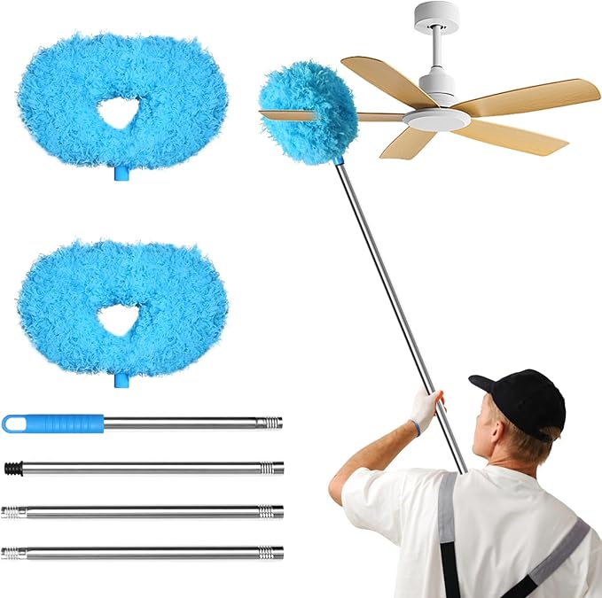 Storystore Ceiling Fan Cleaner Duster with Extension Pole, Adjustable from 13 to 49.7 Inches, Removable Fan Blade Cleaner(2 Dusters)