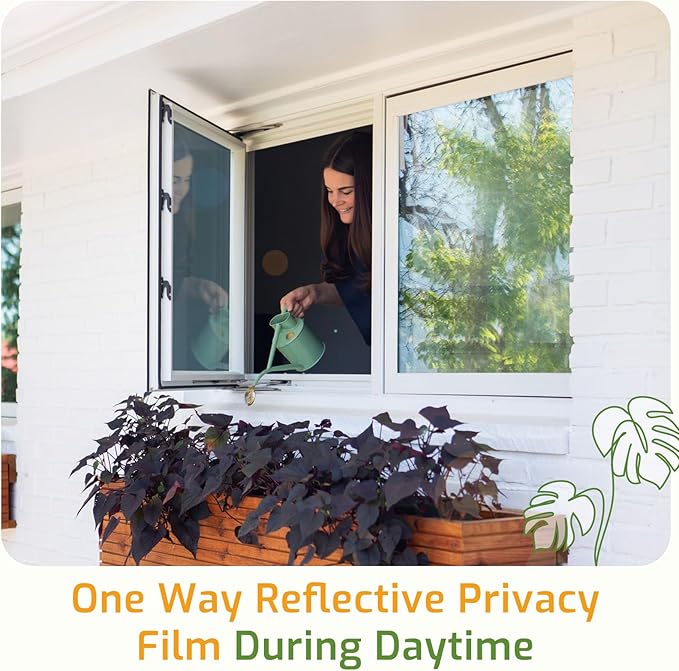LUTE One Way Window Privacy Film, Window Tint for Home, Sun Blocking UV Heat Blocker, See Out Not in Reflective Mirror Film, Removable Static Cling Glass Door Coverings, Silver, 17.5" x 157.4"