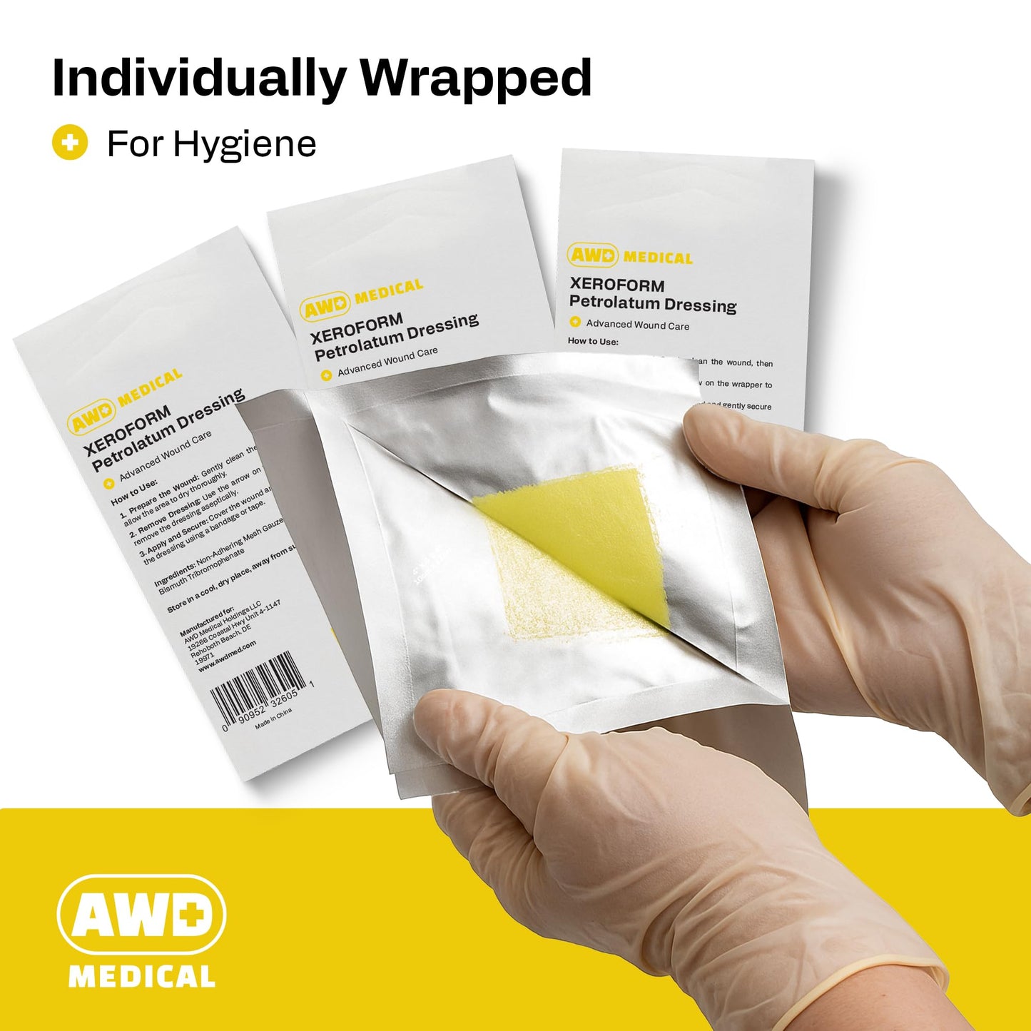 AWD Medical Xeroform Petrolatum Dressing 5x9 - Non-Adhering Gauze Pads - Fine Mesh Gauze Patch Sterile - Healthcare Supplies for Wound Care, Burns, Lacerations, & Skin Grafts Aide (Box of 25, 5"x9")
