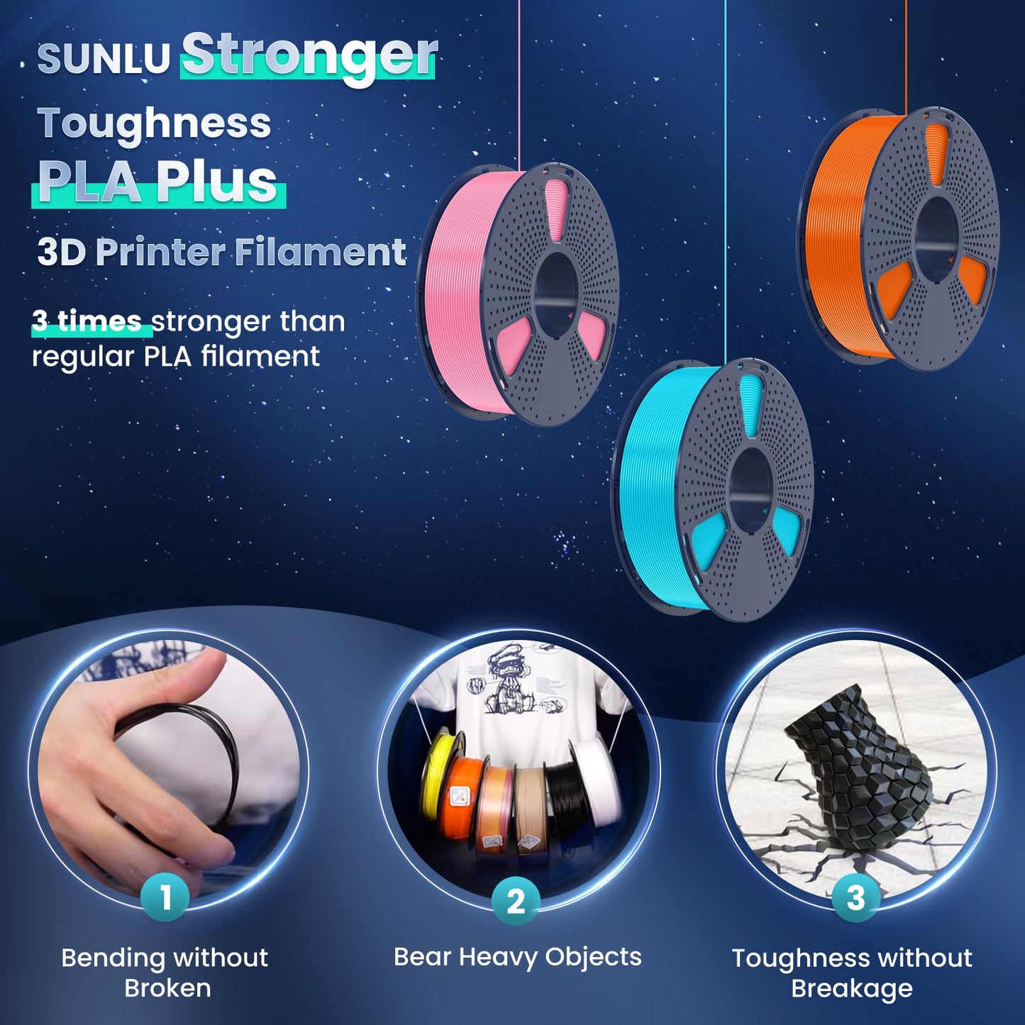 Sunlu 3D Printer Filament Pla Plus 1.75Mm 2Kg, Sunlu Neatly Wound Pla Filament 1.75Mm Pro, Pla+ Filament For Most Fdm 3D Printer