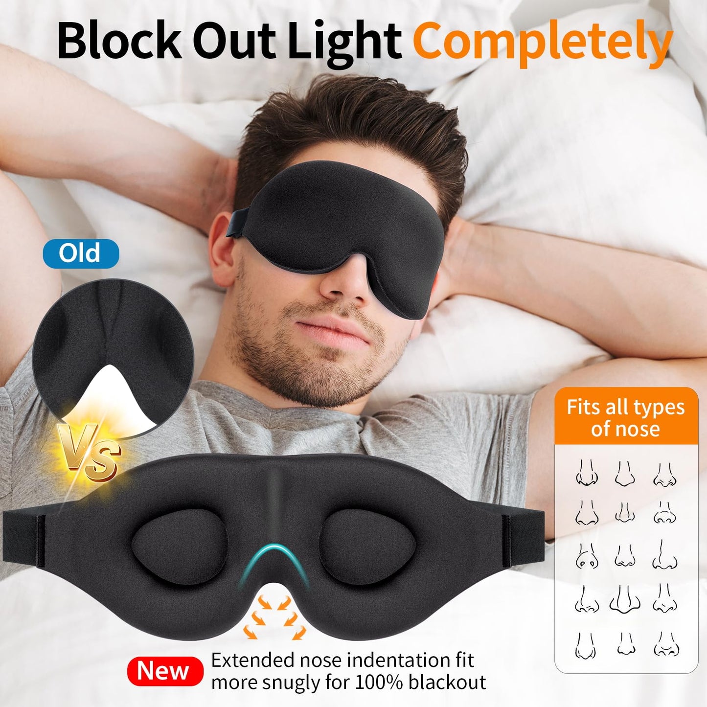 NEWVANGA Sleep Mask for Back and Side Sleeper, Block Out Light, Luxury Sleeping Eye Mask of 3D Night Blindfold, Zero Pressure Breathable Travel Eye Cover Grey