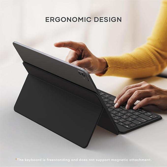 Satechi OntheGo Bluetooth Keyboard with Adjustable Stand, Connect up 3 Devices, USB C Rechargeable Battery, Compact and Portable Keyboard for iPad, Tablet – Black