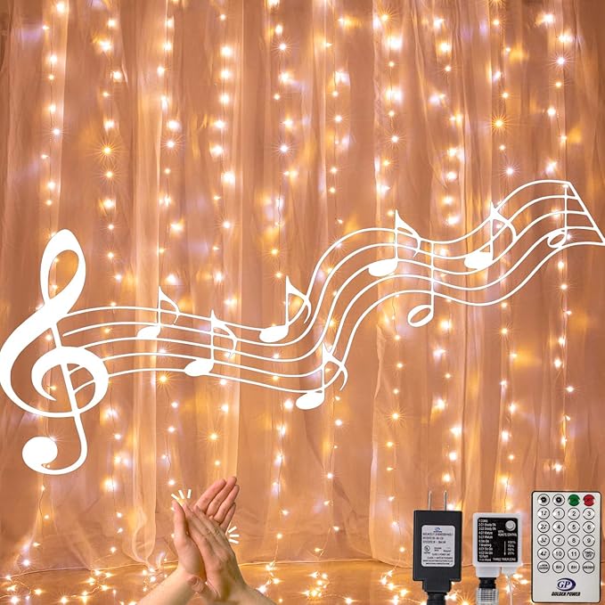 AWQ 300 LED 6.6ft x 9.8ft Curtain String Light Window Fairy Lights 4 Music 11 Lighting Modes with Remote Control for Chris...