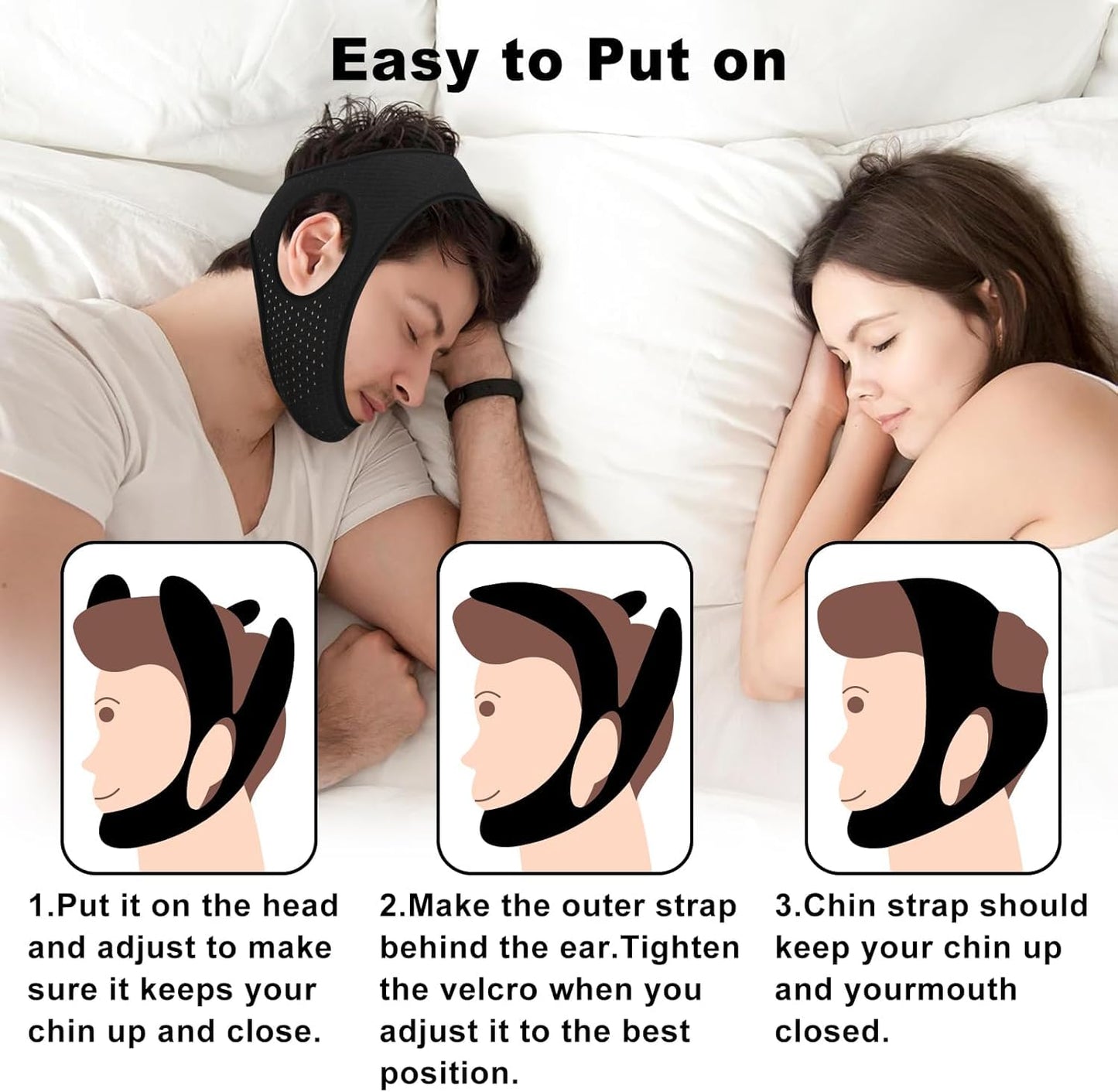 Chin Strap for Sleeping - Anti Snoring Device, Airflow Jaw Strap for Sleep Apnea, Effective Anti Snore Solution for Men and Women, X Size and 1PCS