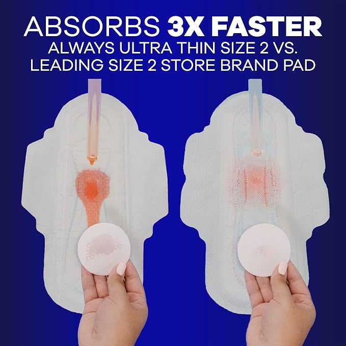 Always Ultra Thin Overnight Pads, Size 5, Extra Heavy Overnight, Unscented, 92 Count (2 Packs of 46)
