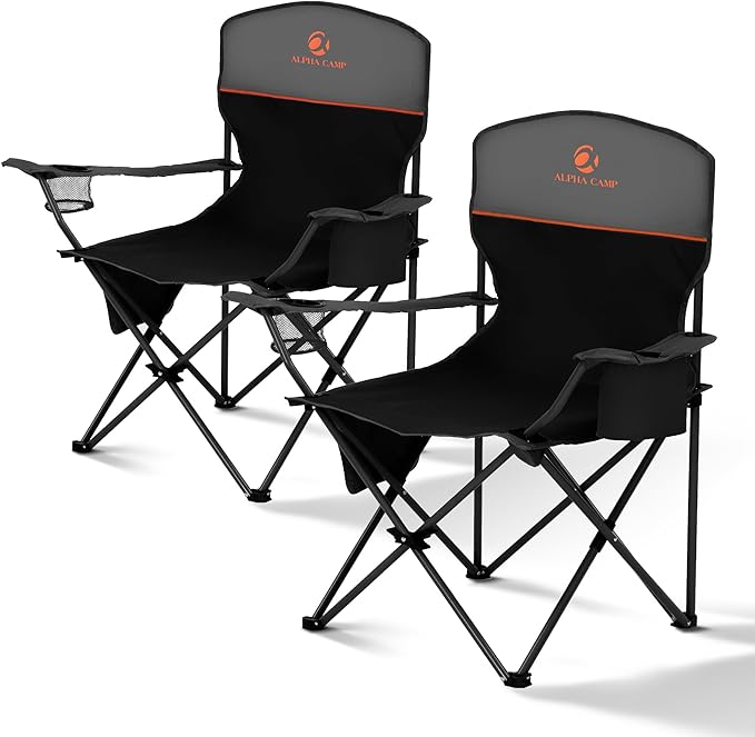 ALPHA CAMP Folding Camping Chairs for Adults Lawn Chairs Outdoor Chairs Support 225 LBS Portable Camp Chairs with Cup Hold...
