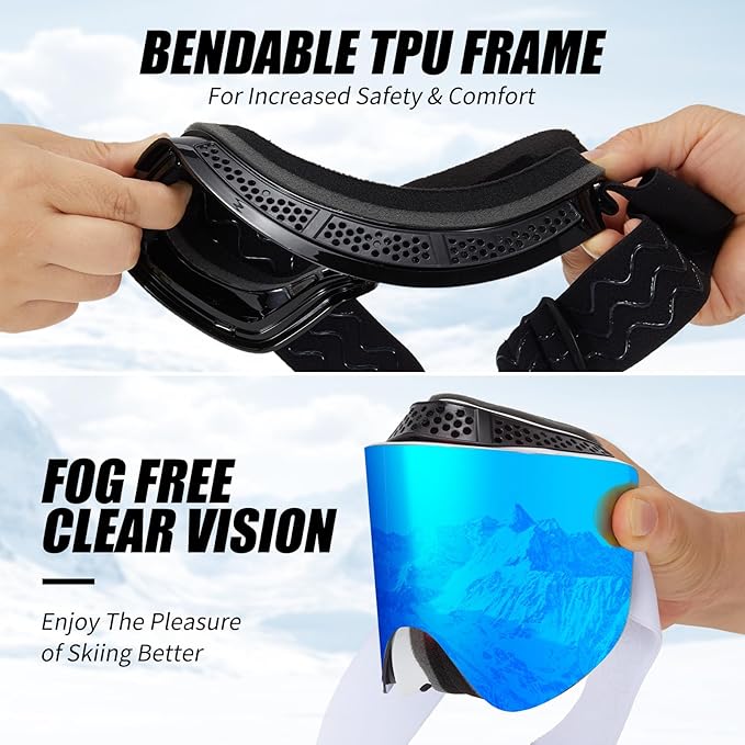 Ski Goggles OTG Snow/Snowboard Goggles Snowboarding Goggles Over Glasses Ski Goggle for Men Women Adult