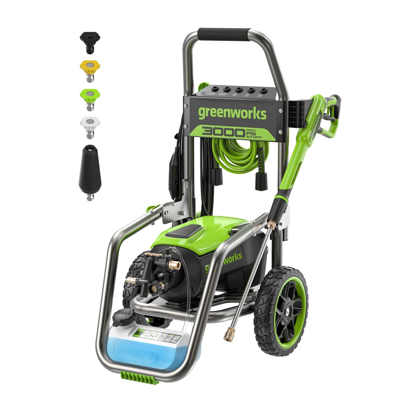 Greenworks Pro Brushless 3000 PSI (CSA Certified) 2.0 GPM Max / 1.1 GPM Electric Pressure Washer (Foldable Handles, Rugged Steel Frame, 25 FT Hose, 35 FT GFCI Power Cord)