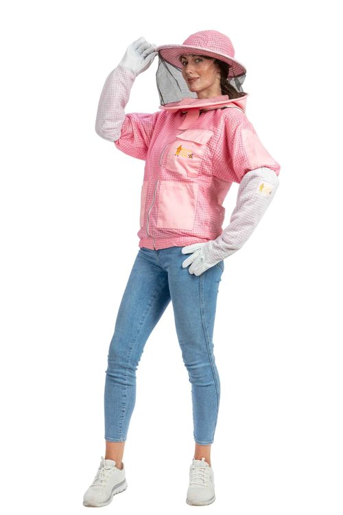 Massive Bee Store -- Beekeeping Fully Ventilated Jacket in Multi-Color with Round Veil (S, Pink)