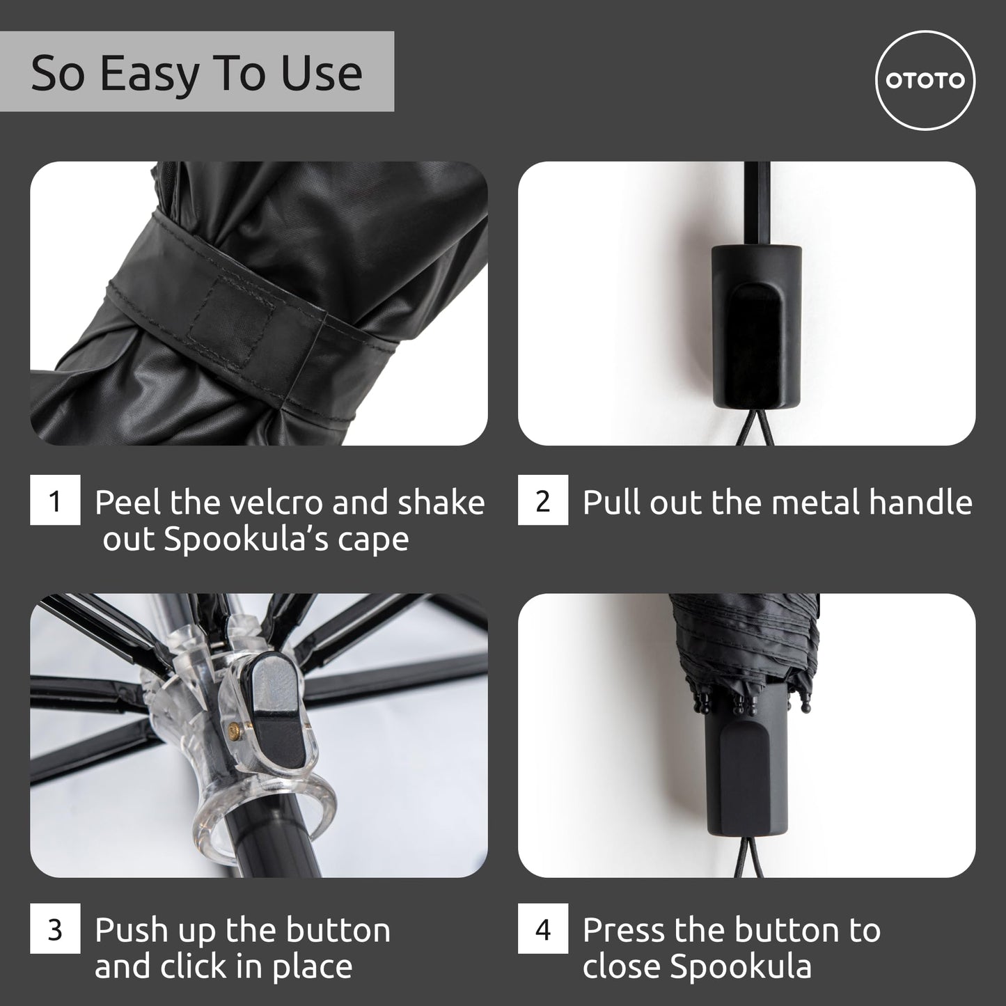 OTOTO NEW! Spookula Vampire Folding, Collapsible, Umbrella, Unique, Goth Accessories, Cool Gifts, Gothic, Black and White, Cute, Rain Umbrella, Spooky, Halloween
