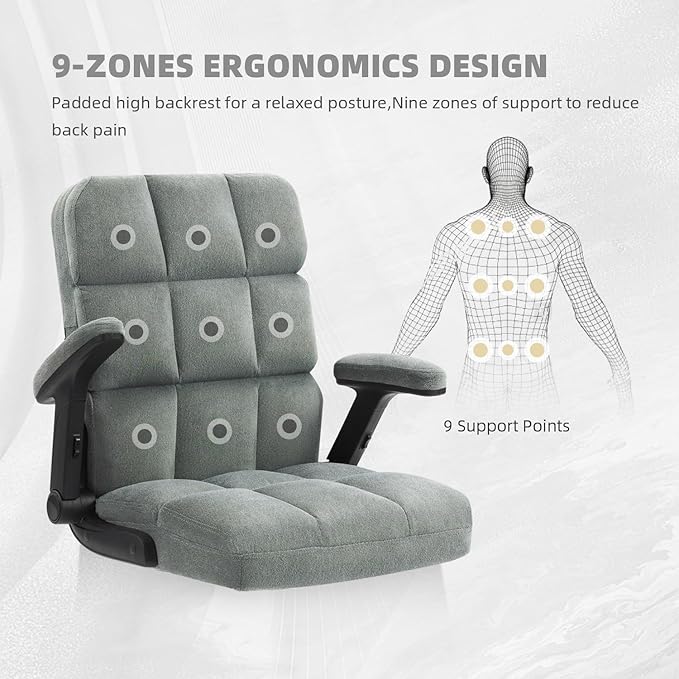 SEATZONE Home Office Executive Desk Chair with Wheels,Comfortable Ergonomic Flip-up Armrest Adjustable Swivel Computer Desk Chair,Grey
