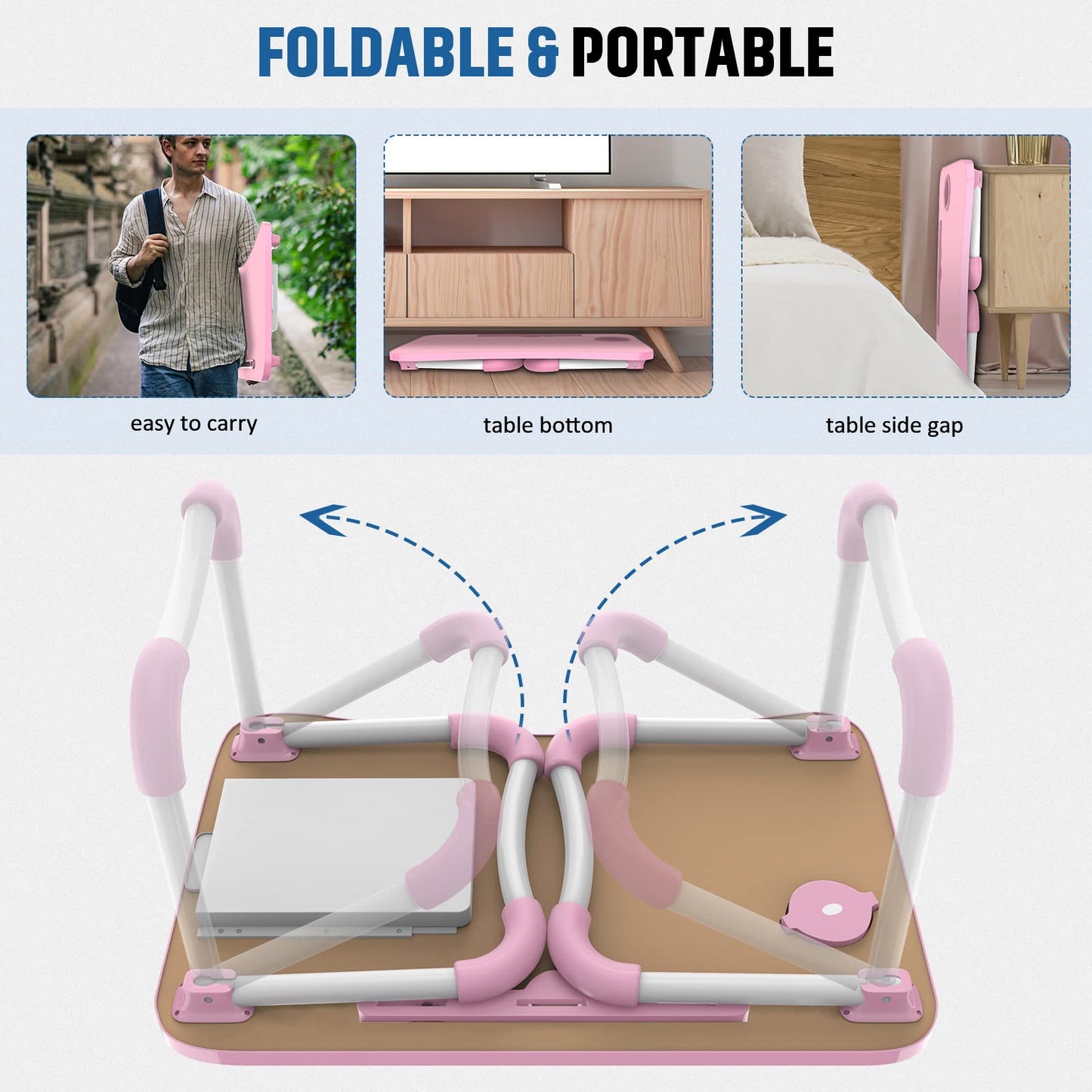 Zapuno Multi-Function Laptop Bed Table with Storage Drawer and Cup Holder, Lap Desk Stand Tray for Eating, Reading and Working