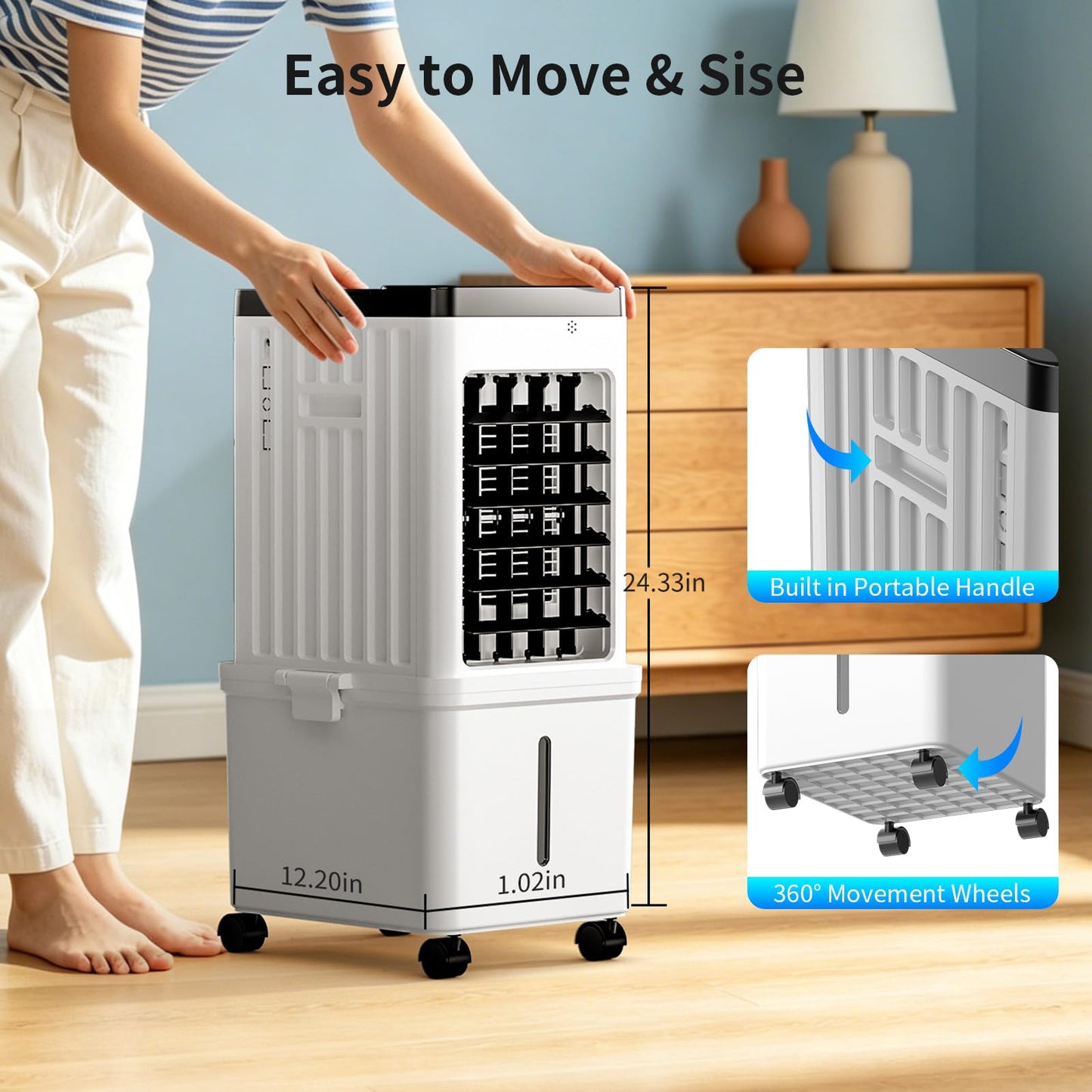 Simersure Portable Air Conditioners, 3-in-1 Portable AC Unit with Removable 2.6 Gal Water Tank, Dehumidifier & Fan, Evaporative Air Cooler Windowless with 3 Wind Speeds for Bedroom Office Garage