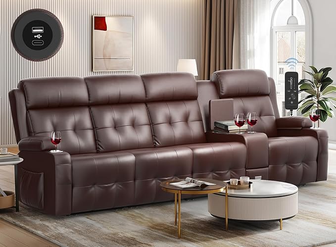 Aotolo Recliner Sofa, Massage Reclining Sofa 4 Seater Sets Heavy Weight Capacity, RV Loveseat Couch Clearance with Console, USB, Type C Port, Storage, Cup Holders, Wall Hugger Chair for Living Room