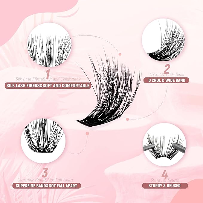 FADLASH Lash Clusters DIY Lash Extensions 80D Eyelash Clusters Cat Eye Cluster Lashes Fluffy Left Right Individual Lashes Cluster Eyelash Extensions Volume 3D Effect (80D-07D, 12-20mm)