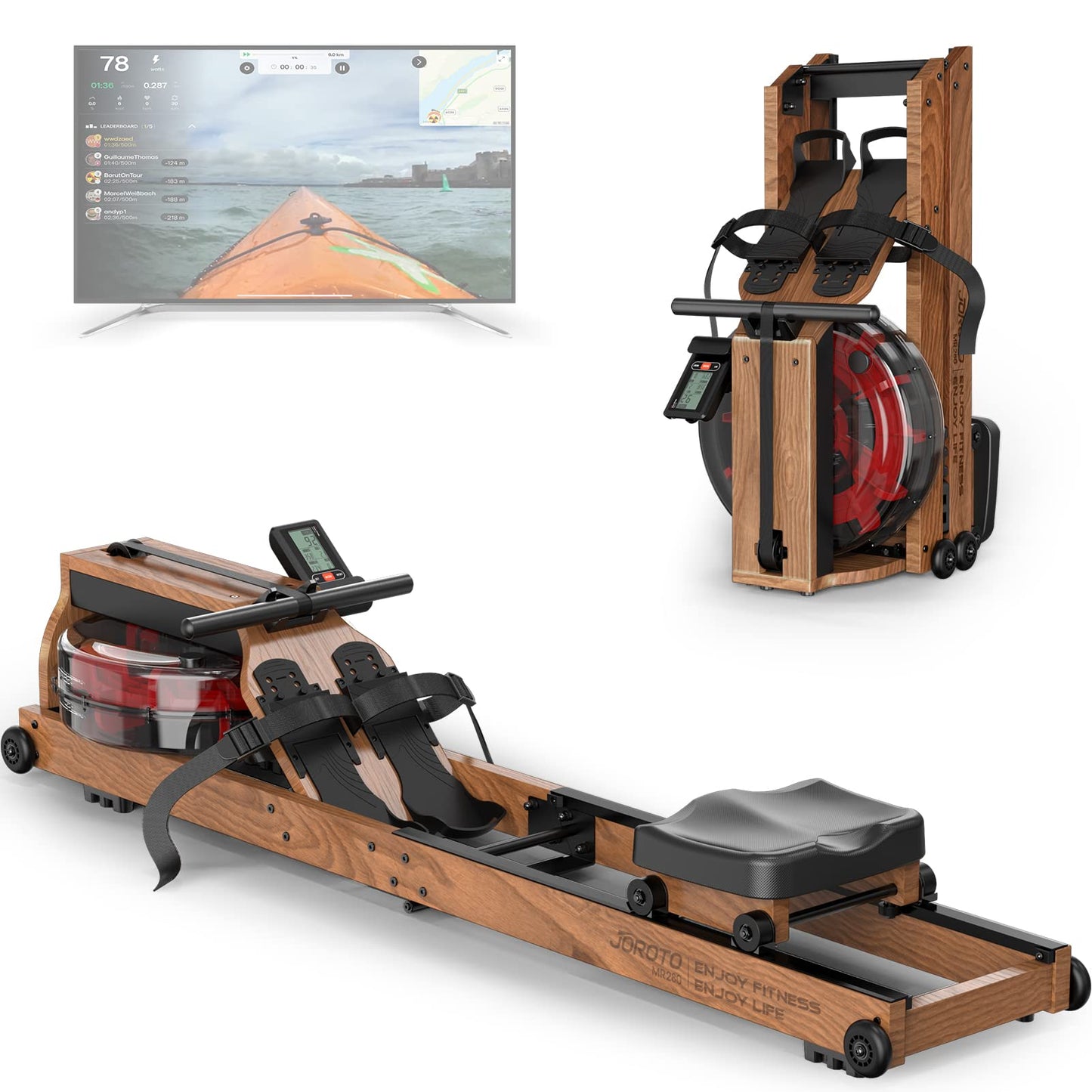 JOROTO Water Rowing Machine for Home Use, Foldable Rower Machine 330lbs Weight Capacity with Bluetooth Monitor, Phone Holder