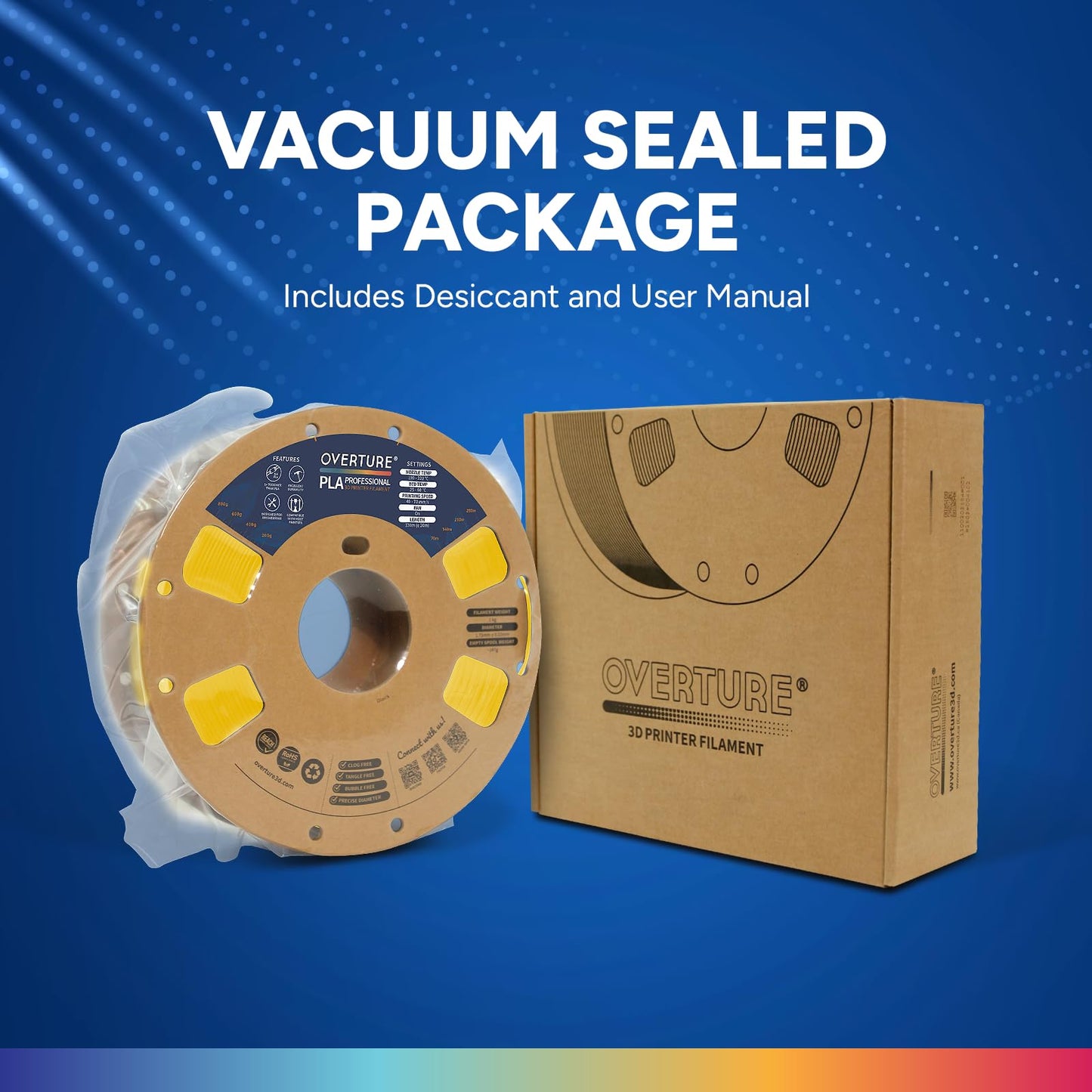 OVERTURE PLA Plus (PLA+) Filament 1.75mm, Stronger & More Durable, Professional Toughness 3D Printer Filament 1kg (2.2lbs), High Precision +/- 0.02mm, Tangle-Free (Yellow)