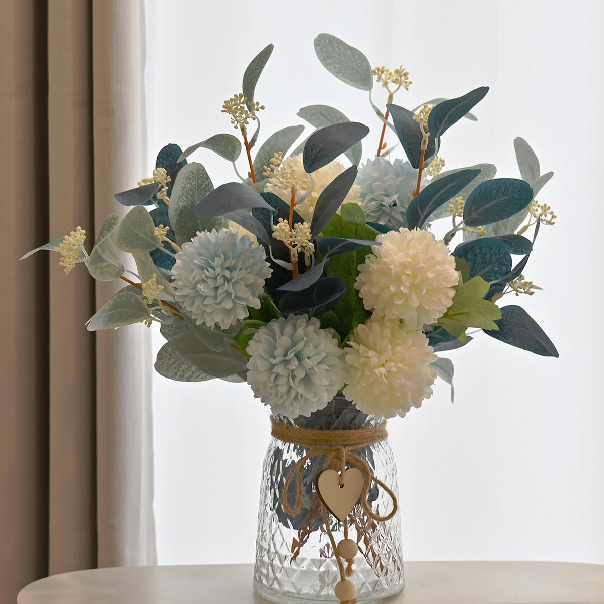 LADADA Artificial Peony Flower in Gray Glass Vase, Faux Flowers Plants Decor Suitable for Home Office Table Decorations, Dining Table Bathroom Kitchen Decor