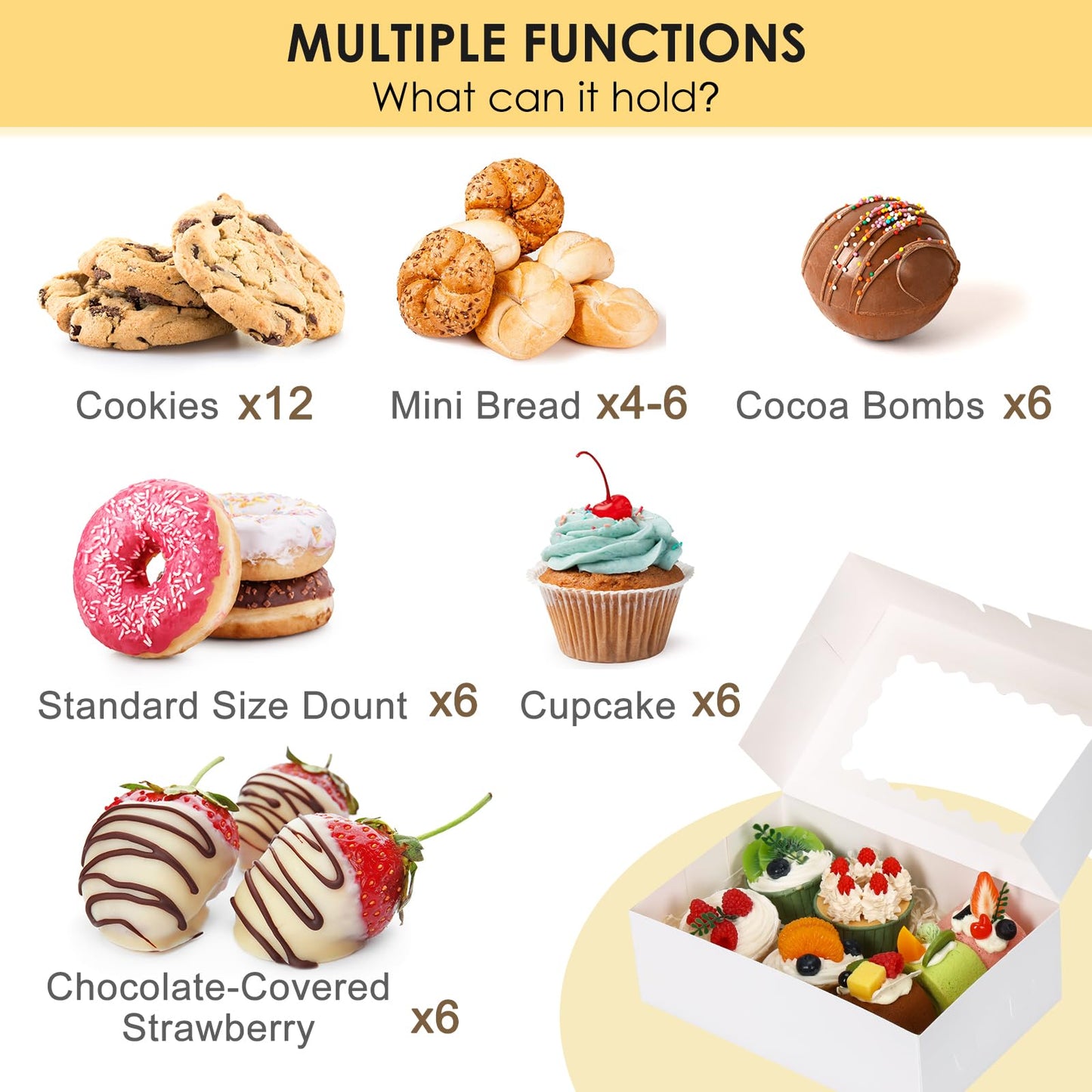 Moretoes 28pcs Cookie Boxes with Window, 9x6x3 Inch White Bakery Boxes Dessert Container for Pastries, Chocolate Covered Strawberries, Easter Candy, Muffins, Donuts