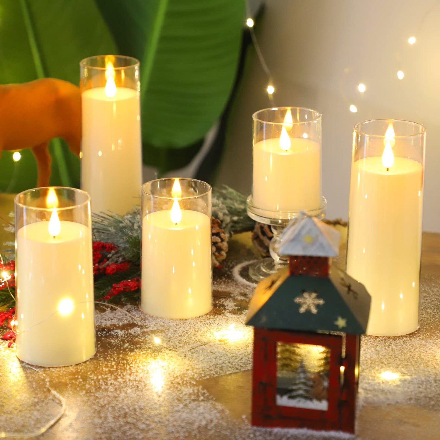 Fo32won Ivory White LED Flameless Pillar Candles Battery Operated with Remote and Timer, Pack of 5 (D 3"×H 4" 5" 6" 8" 8") Decorative Acrylic Flickering Candles with 3D Flame