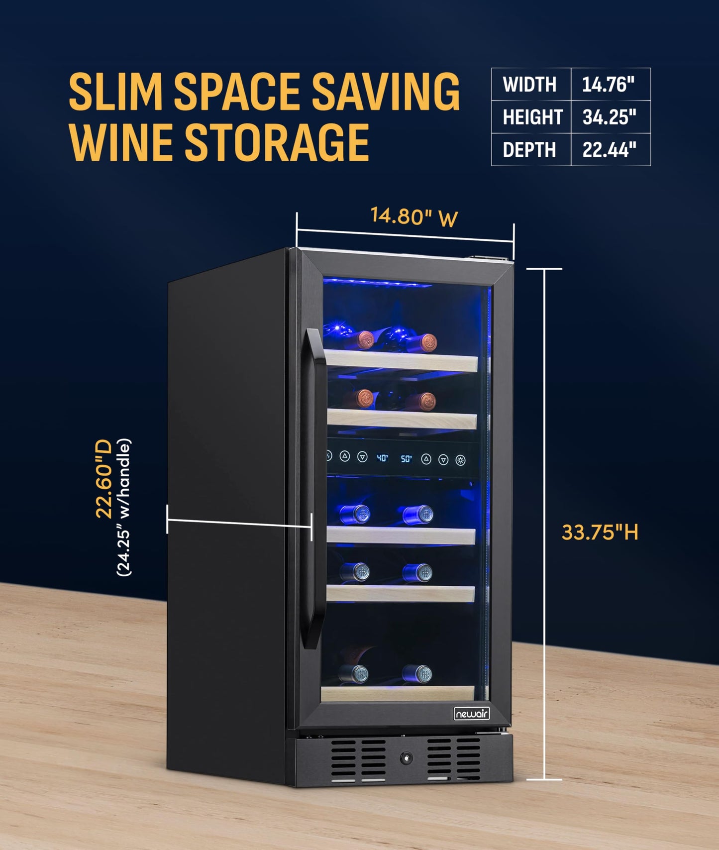 NewAir 15" Dual Zone Wine Fridge for 29 Bottles | Built-In or Freestanding Wine Cooler Refrigerator with Glass Door | Precision Cooling & Wood Shelves for Red and White Wines | Black Stainless Steel