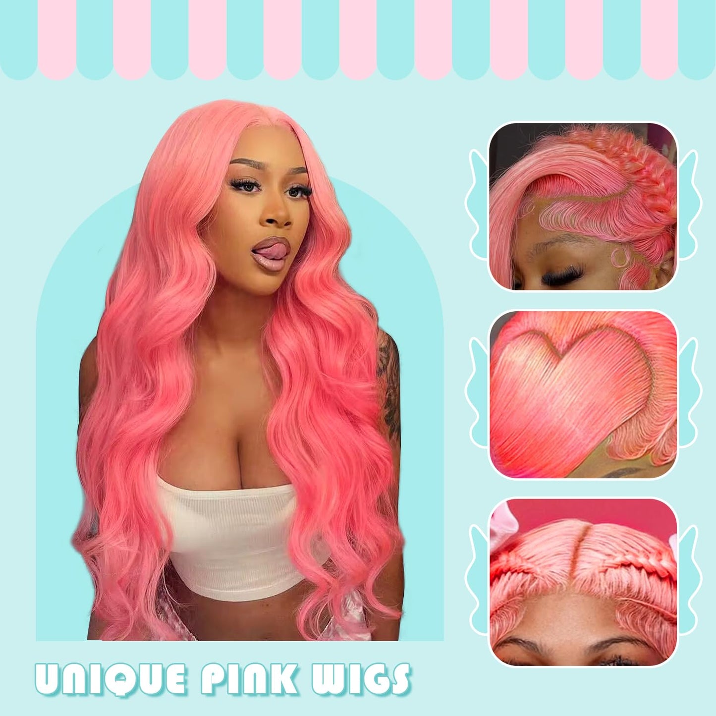 Shciyair 26 Inch Pink Wig Human Hair 200 Density Pink 13x4 HD Lace Front Wigs Human Hair Pre Plucked Body Wave Human Hair Wig Co