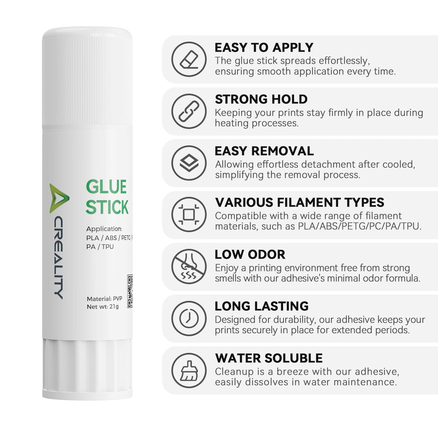 Creality 3D Printer Glue Sticks for Hot Bed Warping Reducing 3D Printer Bed Adhesive PVP Solid 3D Print Glue Stick 3D Gloop for PLA/ABS/PETG/PC/PA/TPU(Pack of 1)